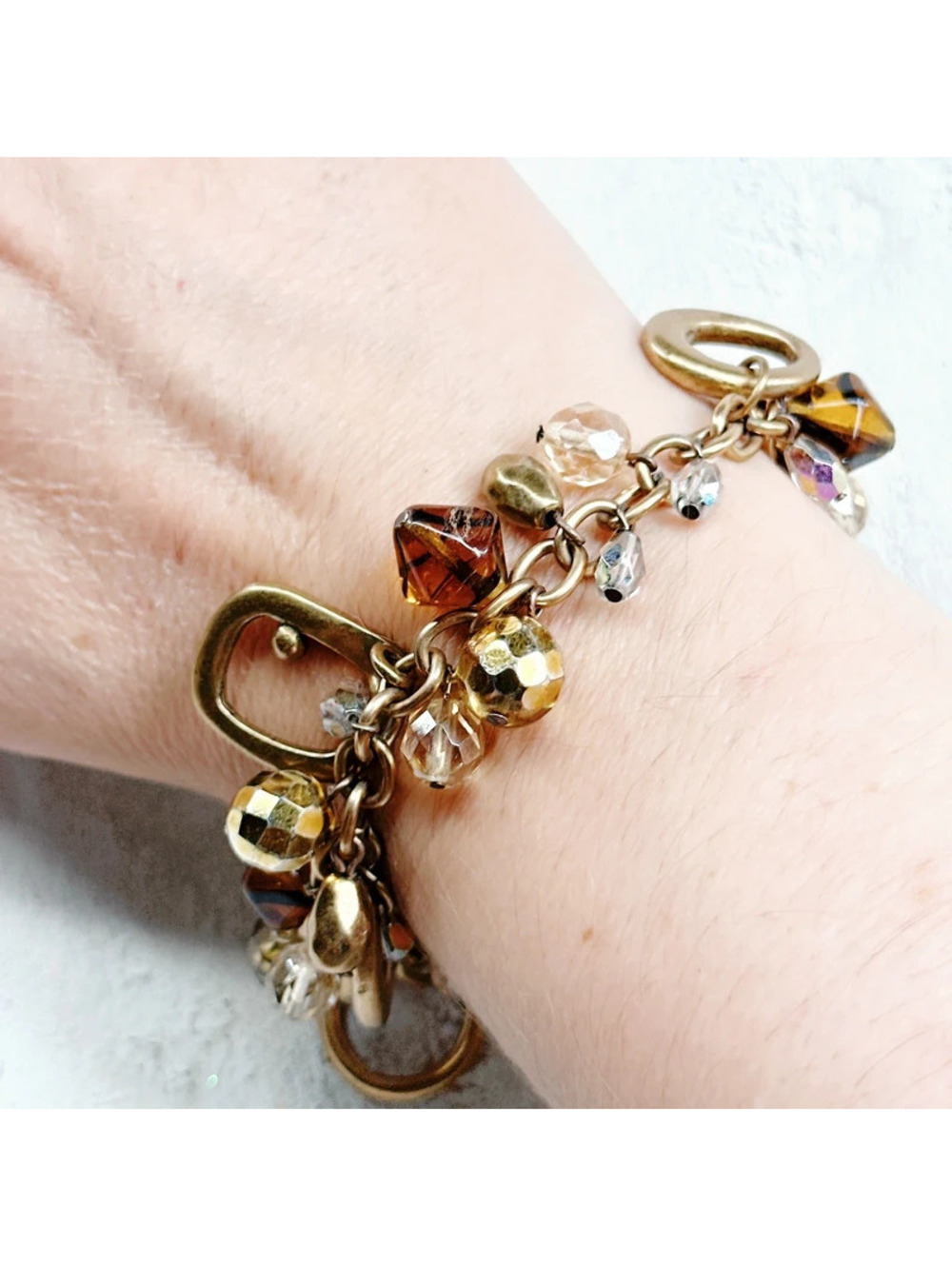 2533mc. Chico’s Bronze Glass Bracelet